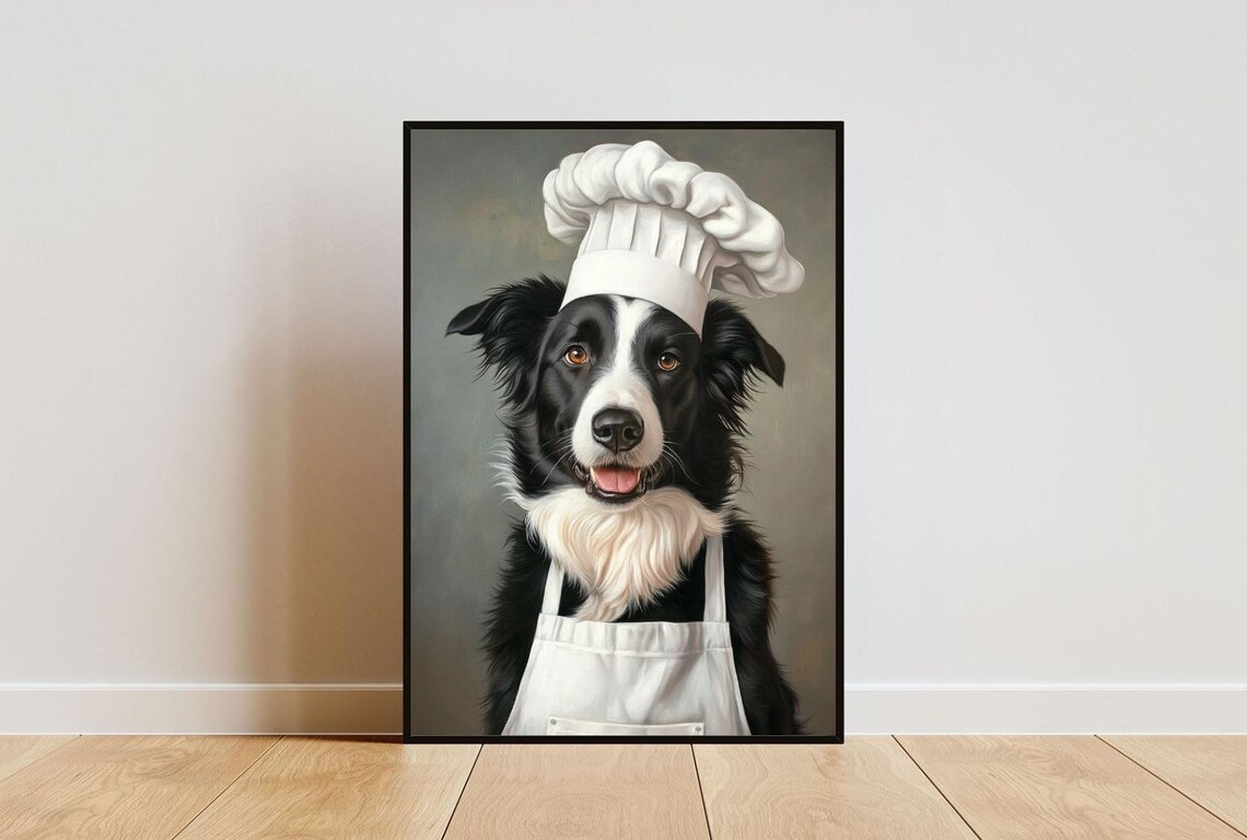 Border Collie Chef Dog Portrait Poster Funny Kitchen Decor Pet Gift