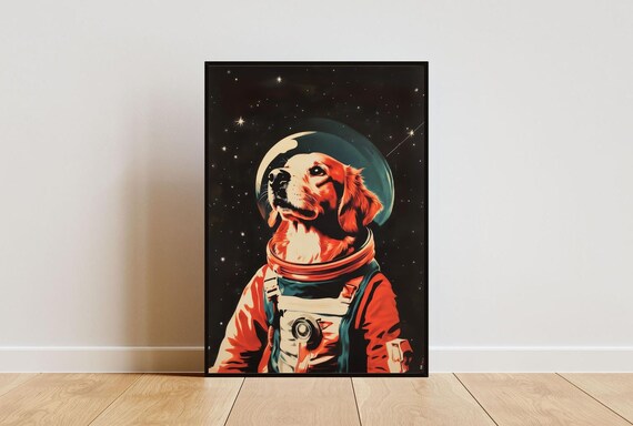 Golden Retriever Astronaut Retro Space Dog Pop Art Poster Gift Idea