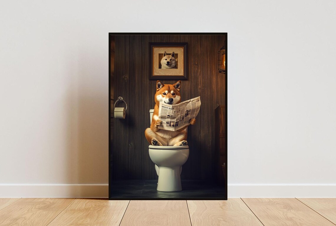Shiba Inu On Toilet Bathroom Dog Art Print