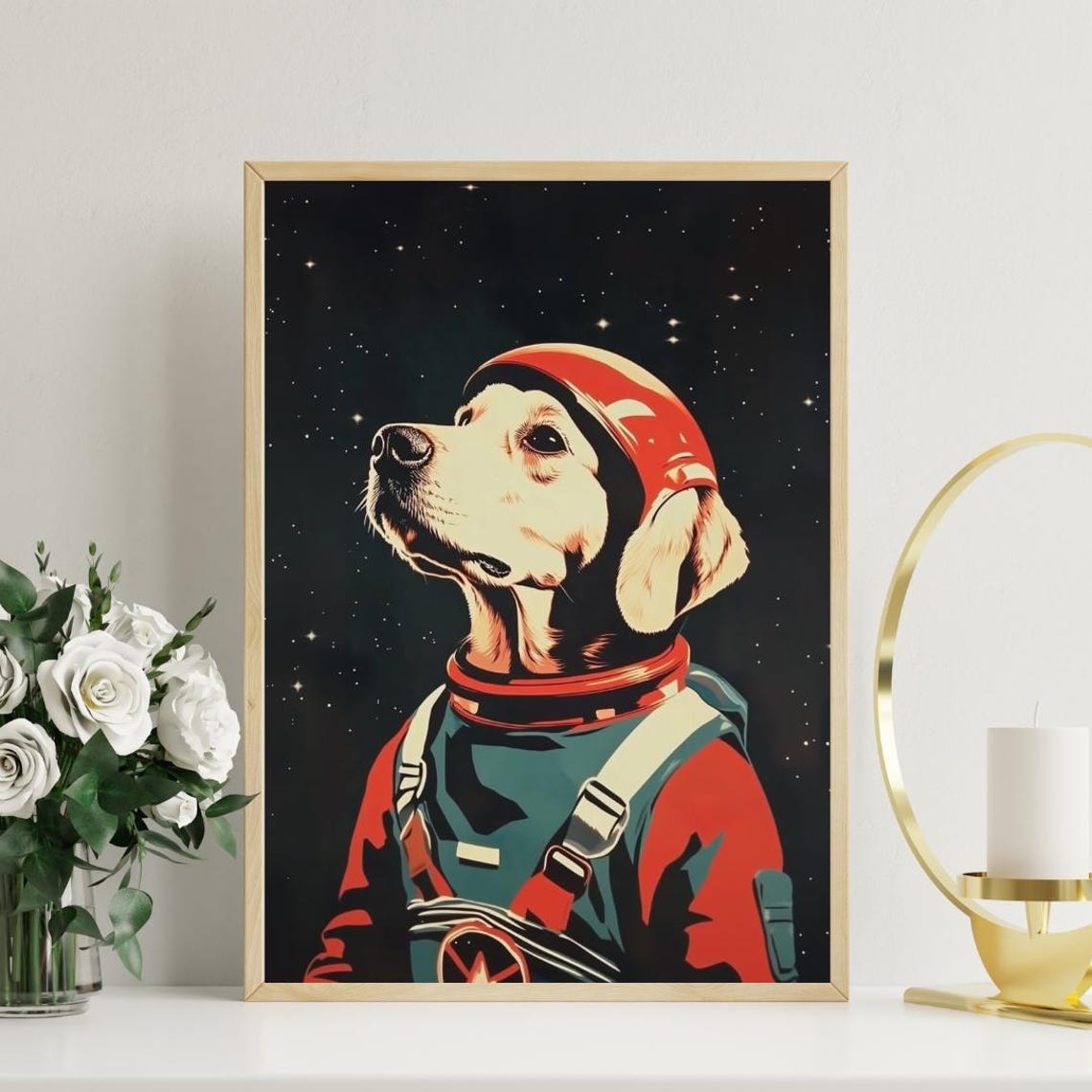 Chesapeake Bay Retriever Astronaut Retro Space Dog Portrait Poster - Image 3