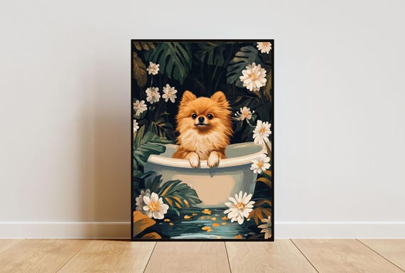 Pomeranian In Bathtub Poster Funny Dog Poster Pomeranian Bathroom Print Pomeranian Bath Poster Pet Poster Dog Bathroom Wall Art