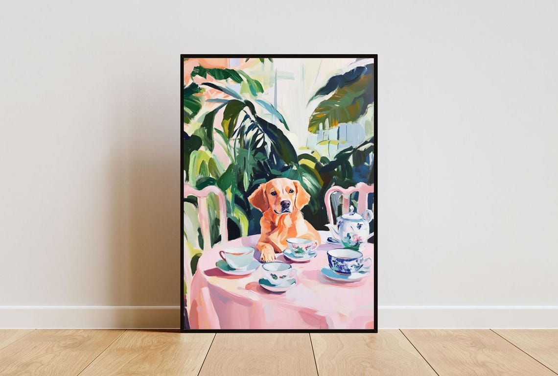 Chesapeake Bay Retriever Puppy Cafe Tea Party Cute Dog Poster