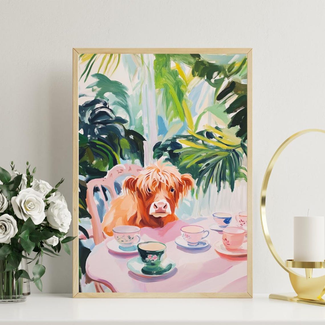 Retro Highland Cow Poster Highland Cow Oil Painting Vintage Highland Cow Poster Animal Dining Room Wall Art Retro Animal Poster Cow - Image 3