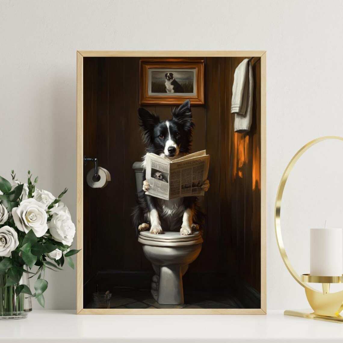 Border Collie Bathroom Poster, Dog Toilet Portrait - Image 3