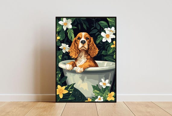 English Cocker Spaniel In Bathtub Poster Funny Dog Poster English Cocker Spaniel Bathroom Print English Cocker Spaniel Bath Poster Pet