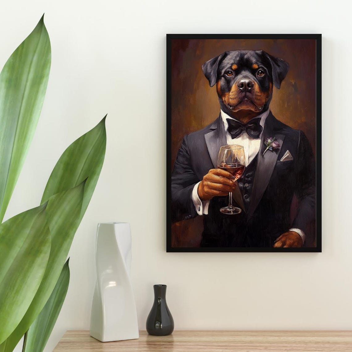 Rottweiler In Tuxedo Poster Poster Rottweiler In Suit Print Dog Wall Art Dachshund Portrait Dog Living Room Poster Funny Rottweiler Art - Image 2