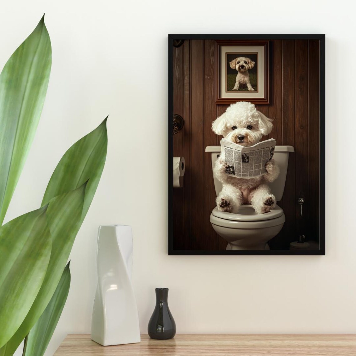 Bichon Frise on Toilet Bathroom Dog Art Print - Image 2
