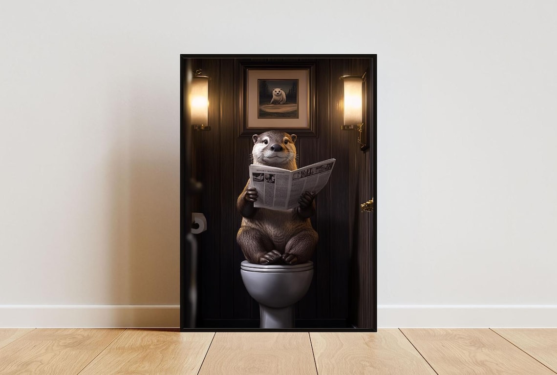 Otter On Toilet Bathroom Poster, Animal Print