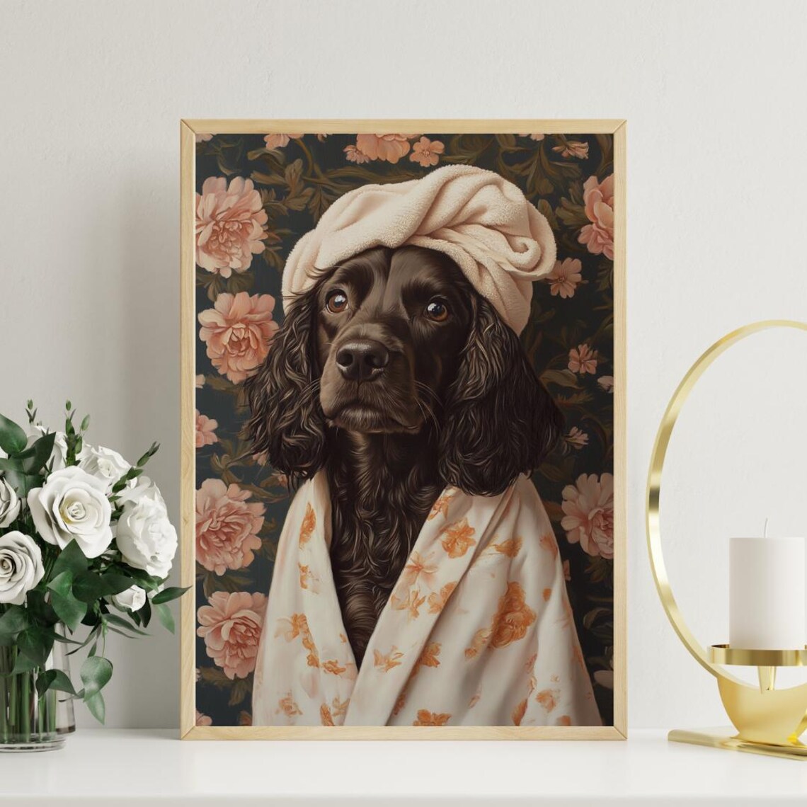 Boykin Spaniel in Bathrobe Bathroom Dog Poster - Image 3