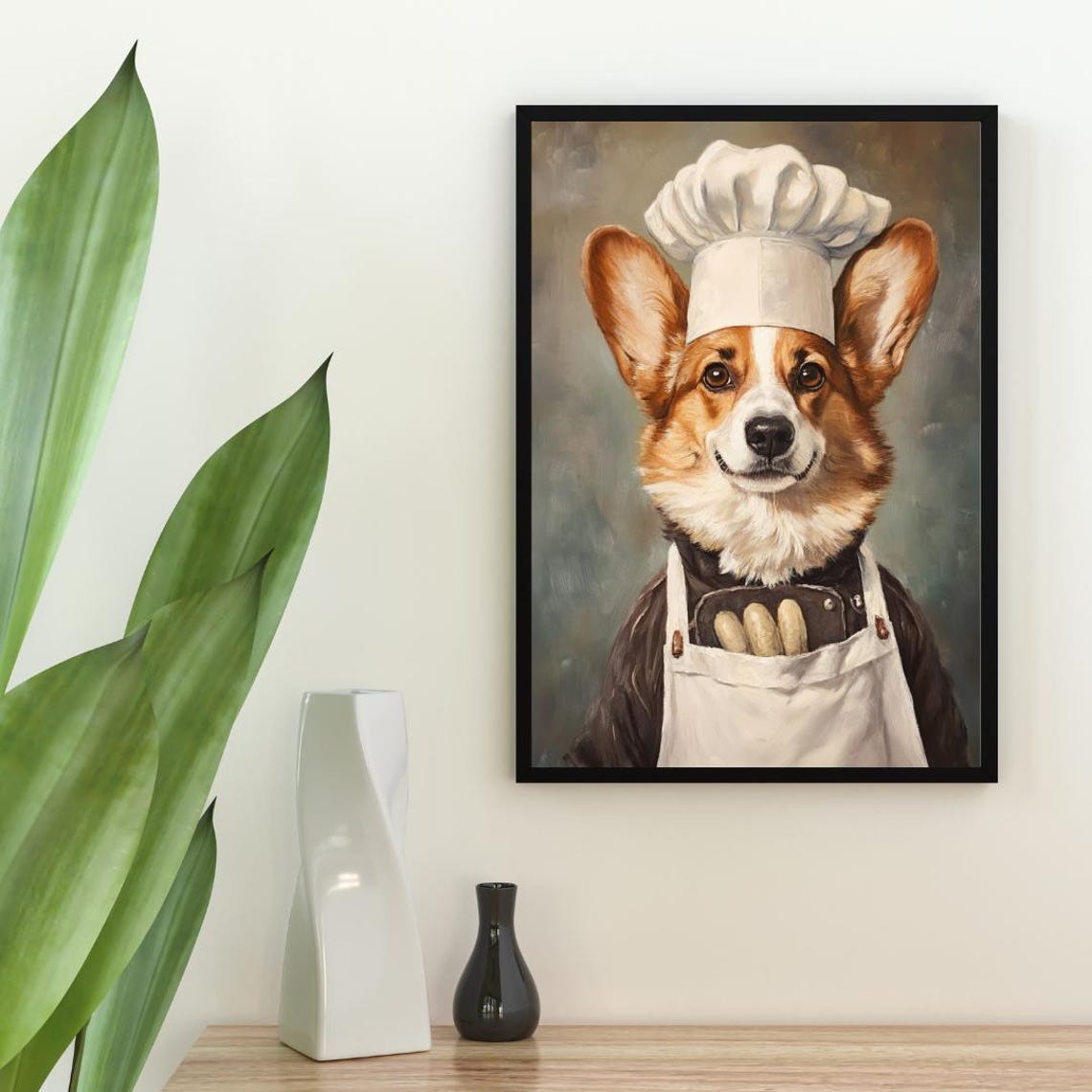 Pembroke Welsh Corgi Chef Dog Portrait Baguette Kitchen Art Poster - Image 2