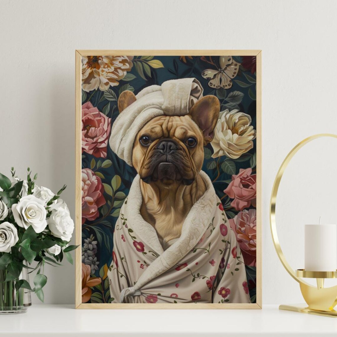 French Bulldog In Bathrobe Poster, Bathroom Dog Art - Image 3