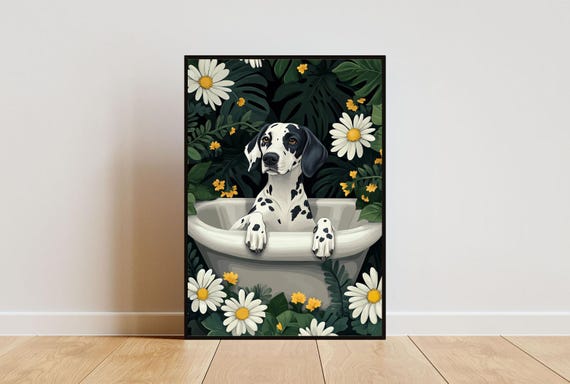 Dalmatian In Bathtub Poster Funny Dog Poster Dalmatian Bathroom Print Dalmatian Bath Poster Pet Poster Dog Bathroom Wall Art Funny Dog