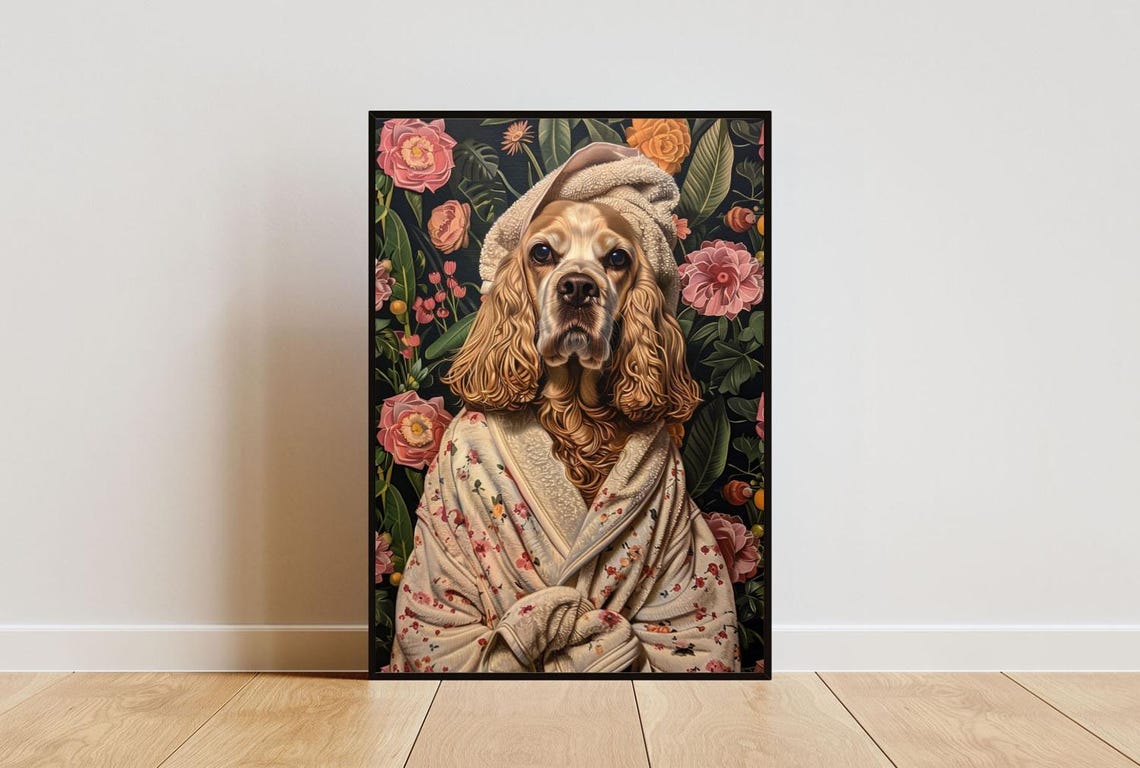 Cocker Spaniel Floral Bathrobe Spa Day Botanical Rose Dog Poster