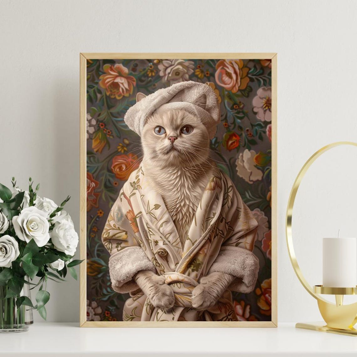 British Shorthair In Bathrobe Spa Day Funny Round Cat Wall Poster - Image 3