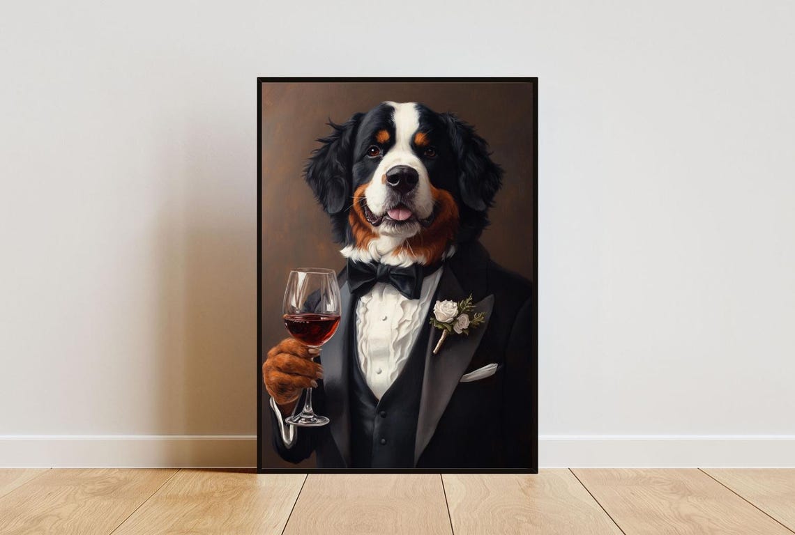 Bernese Mountain Dog In Tuxedo Poster Dog Poster Bernese Mountain Dog In Suit Print Dog Wall Art Bernese Mountain Dog Portrait Pet Art