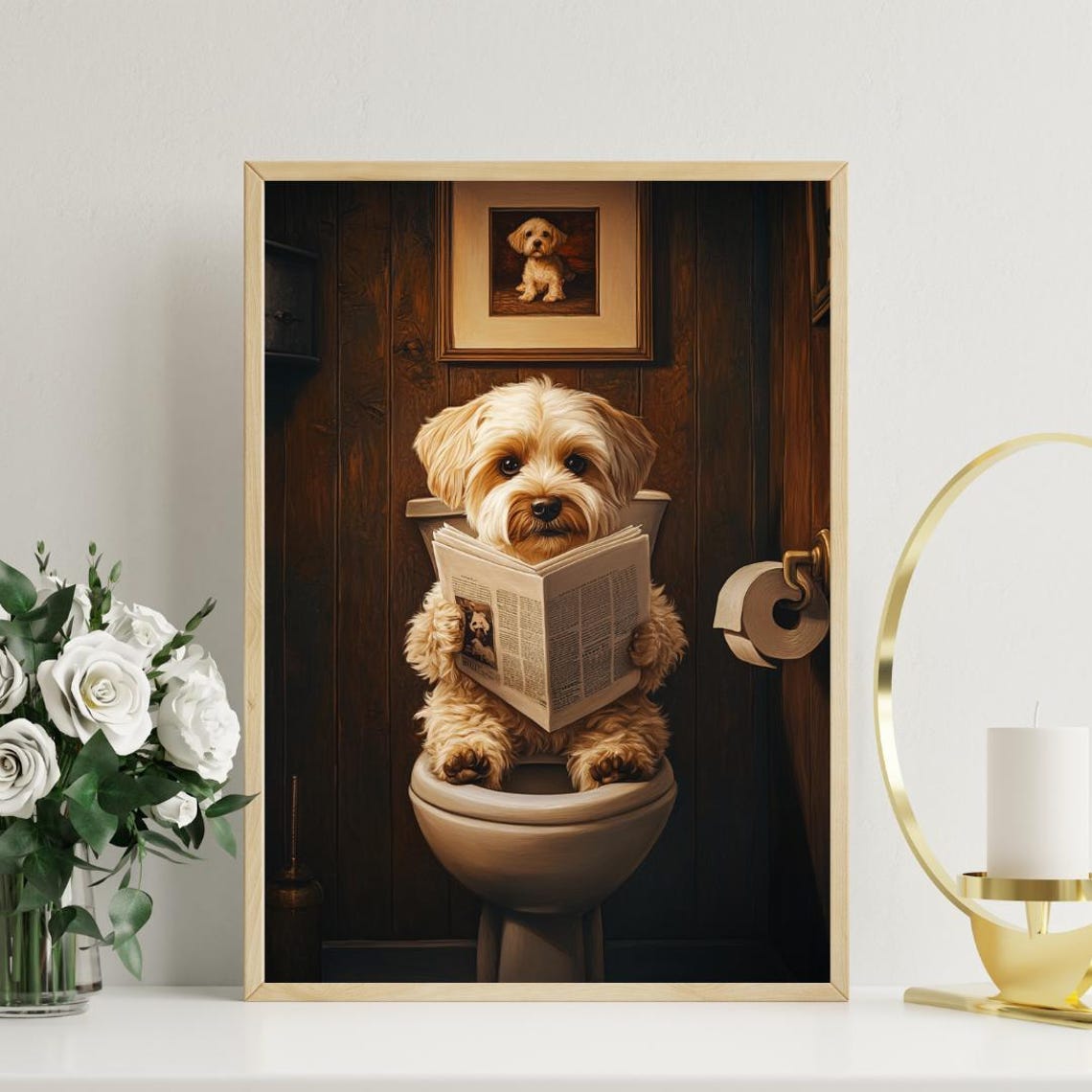 Havanese Sitting On Toilet Reading Newspaper Funny Bathroom Poster - Image 3