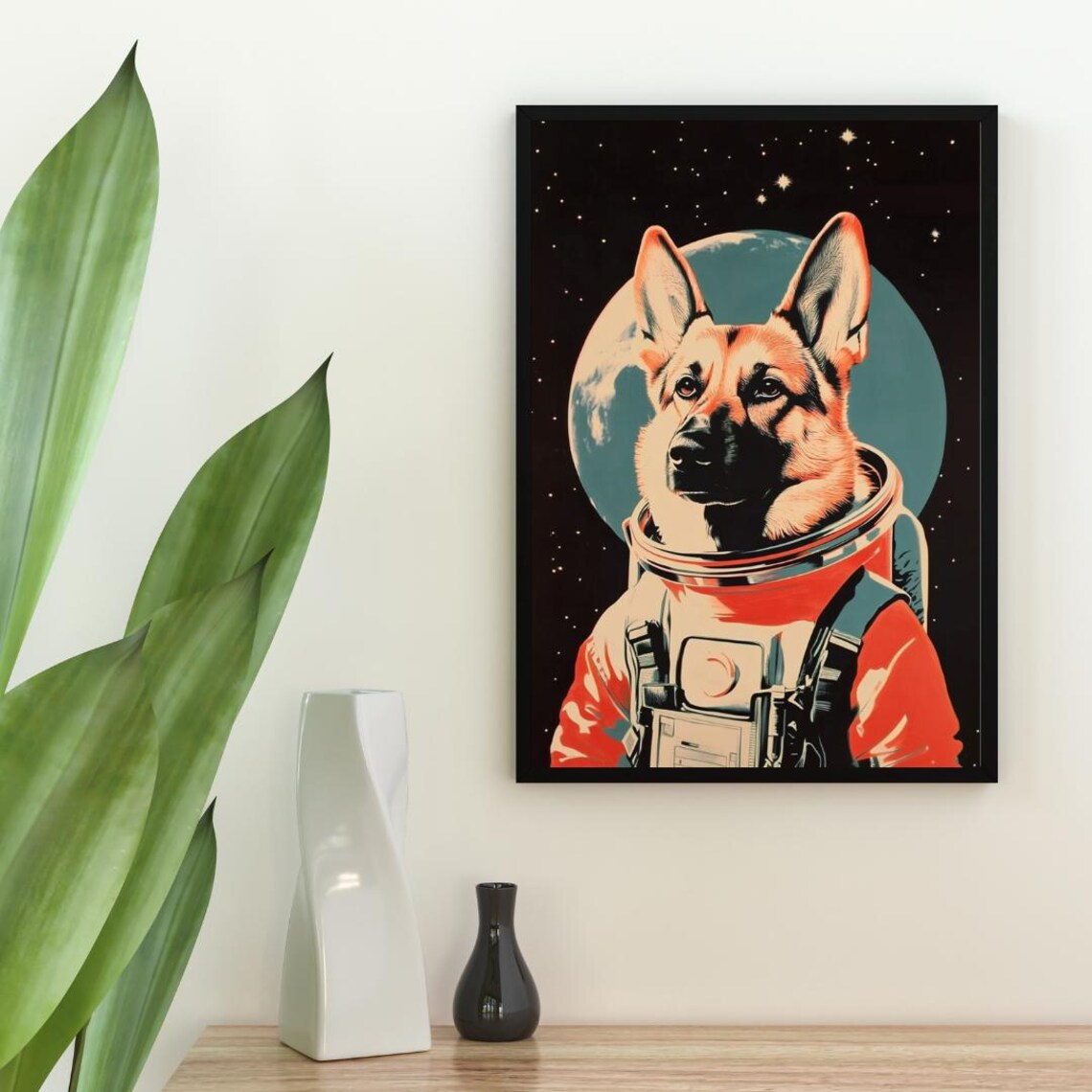 German Shepherd Astronaut Retro Print, Vintage Style - Image 2