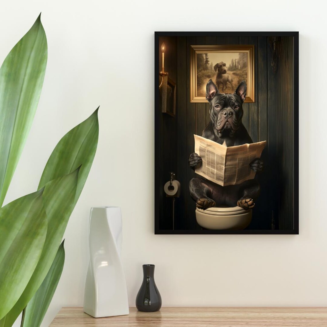 Cane Corso On Toilet Reading Newspaper Funny Bathroom Poster - Image 2