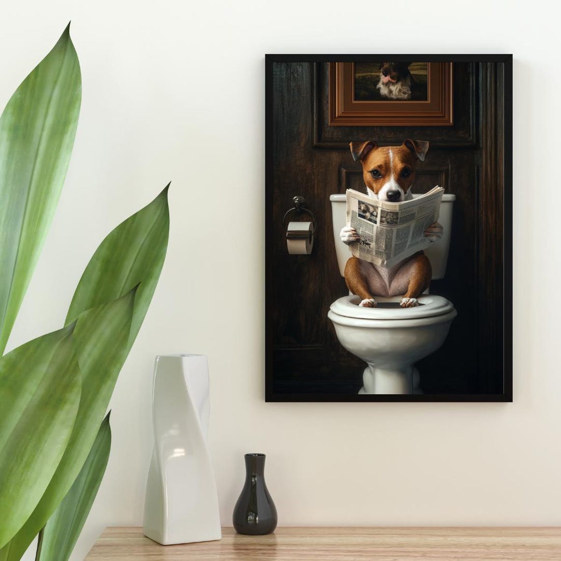 Russell Terrier On Toilet Poster Dog Poster Russell Terrier Bathroom Print Toilet Wall Art Jack Russell Portrait Dog Bathroom Poster - Image 2