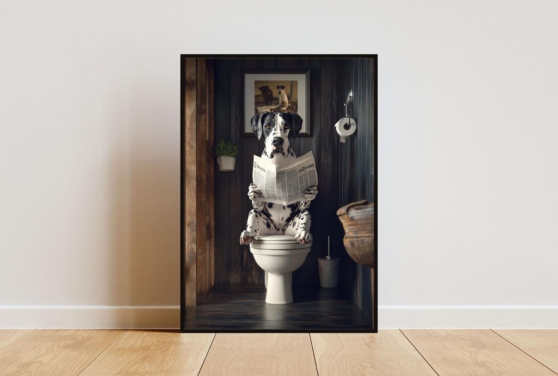 Great Dane On Toilet Poster Dog Poster Great Dane Bathroom Print Dog Toilet Wall Art Great Dane Portrait Dog Bathroom Poster Dog Print