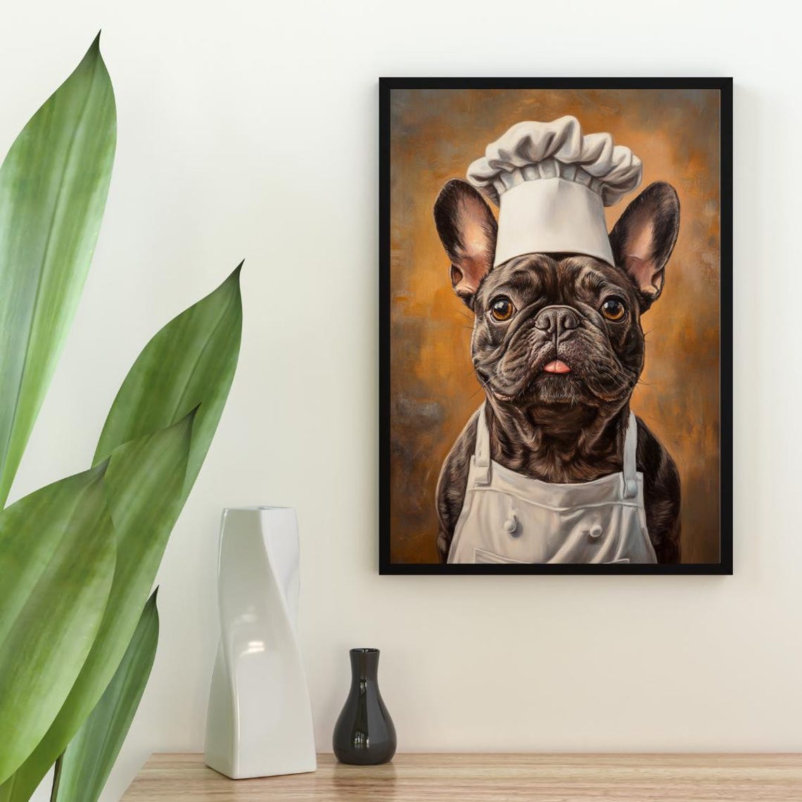 French Bulldog In Chefs Hat Poster Pet Poster Frenchie In Apron Print Funny Dog Wall Art French Bulldog Portrait Dog Kitchen Poster - Image 2
