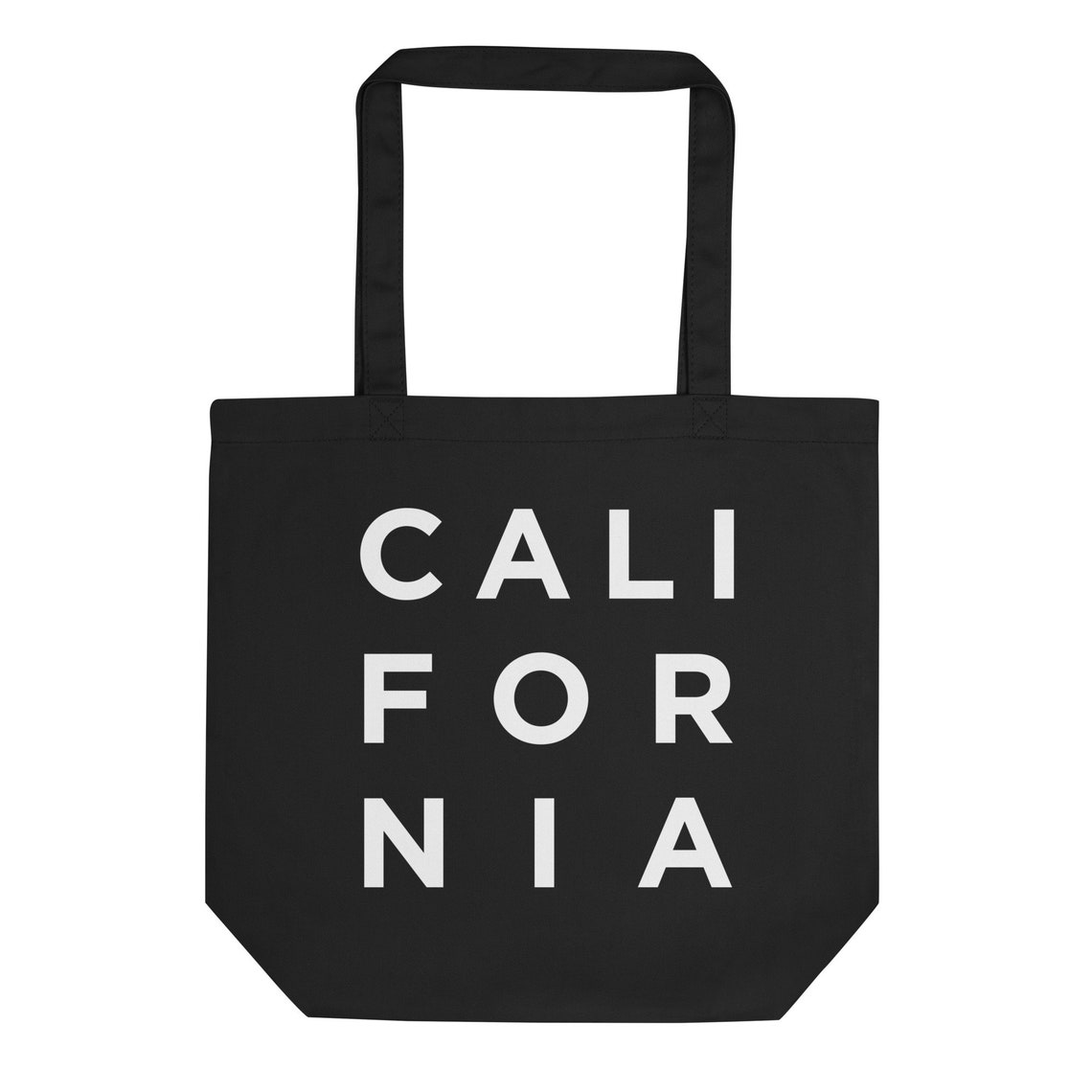 California Block Letter Black Canvas Tote Bag With White Print Design - Image 4