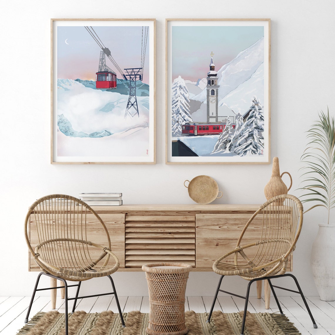 Switzerland Poster Winter Sports Travel Prints Travel Print Christmas Gift Switzerland Illustration Ski Snow Landscape Poster - Image 2