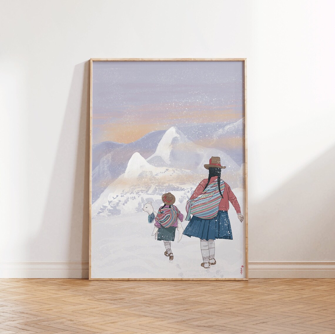 Machu Picchu Peru Alpaca Andean Women Sunrise Mountain Poster - Image 3