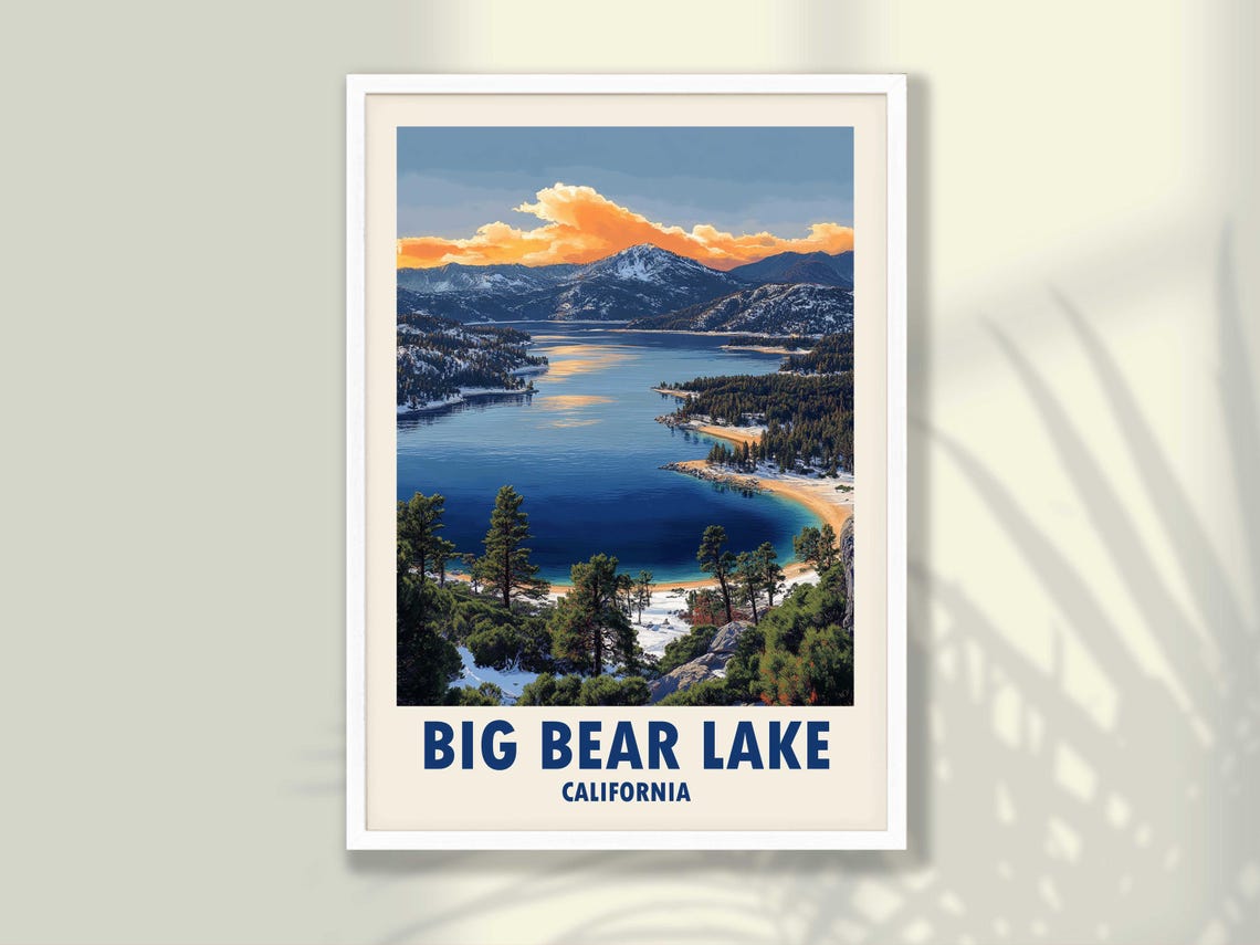 Big Bear Lake Travel Poster Print Decor Wall Art Frame And Canvas Options