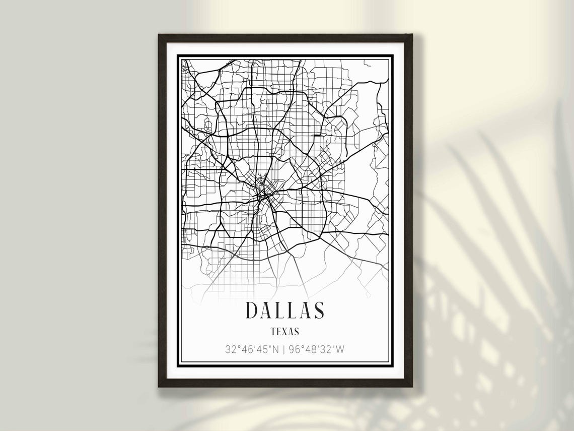 Dallas Texas Minimalist Street Map Coordinates Monochrome Poster