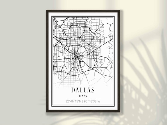 Dallas Texas Minimalist Street Map Coordinates Monochrome Poster