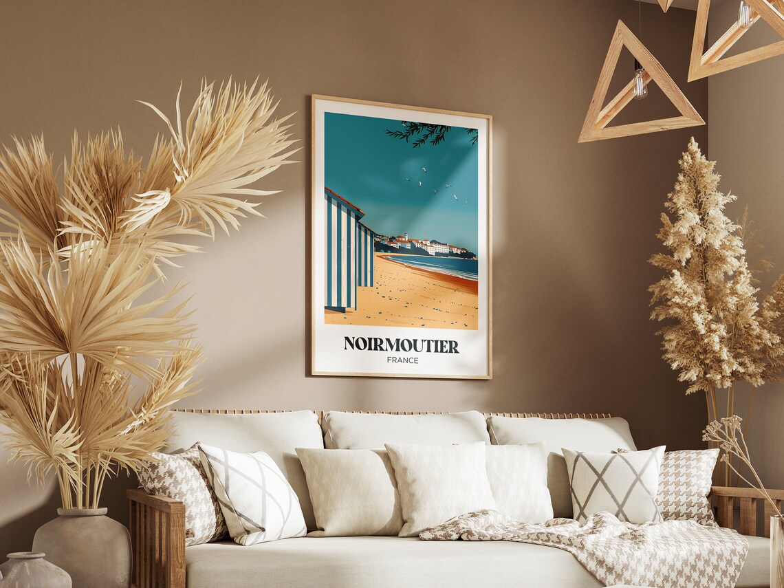 Noirmoutier France Striped Beach Cabins Coastal Town Travel Poster - Image 2