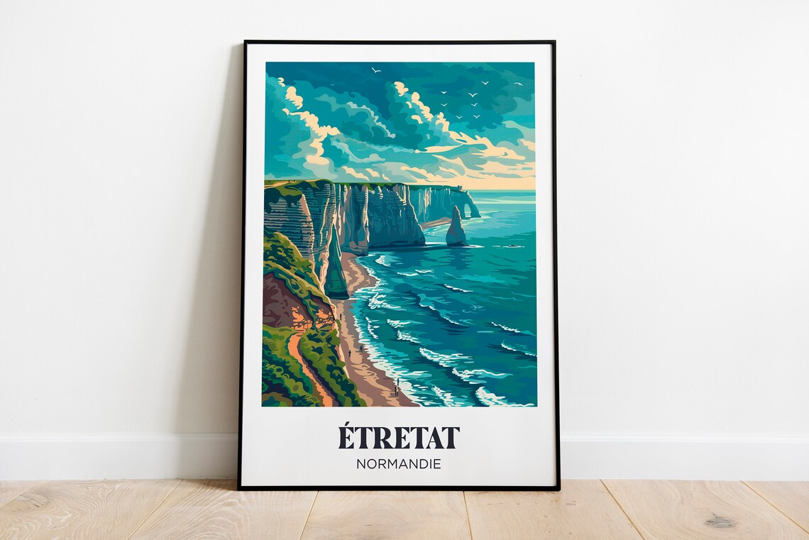 Tretat Travel Poster, Normandy Cliffs Illustration