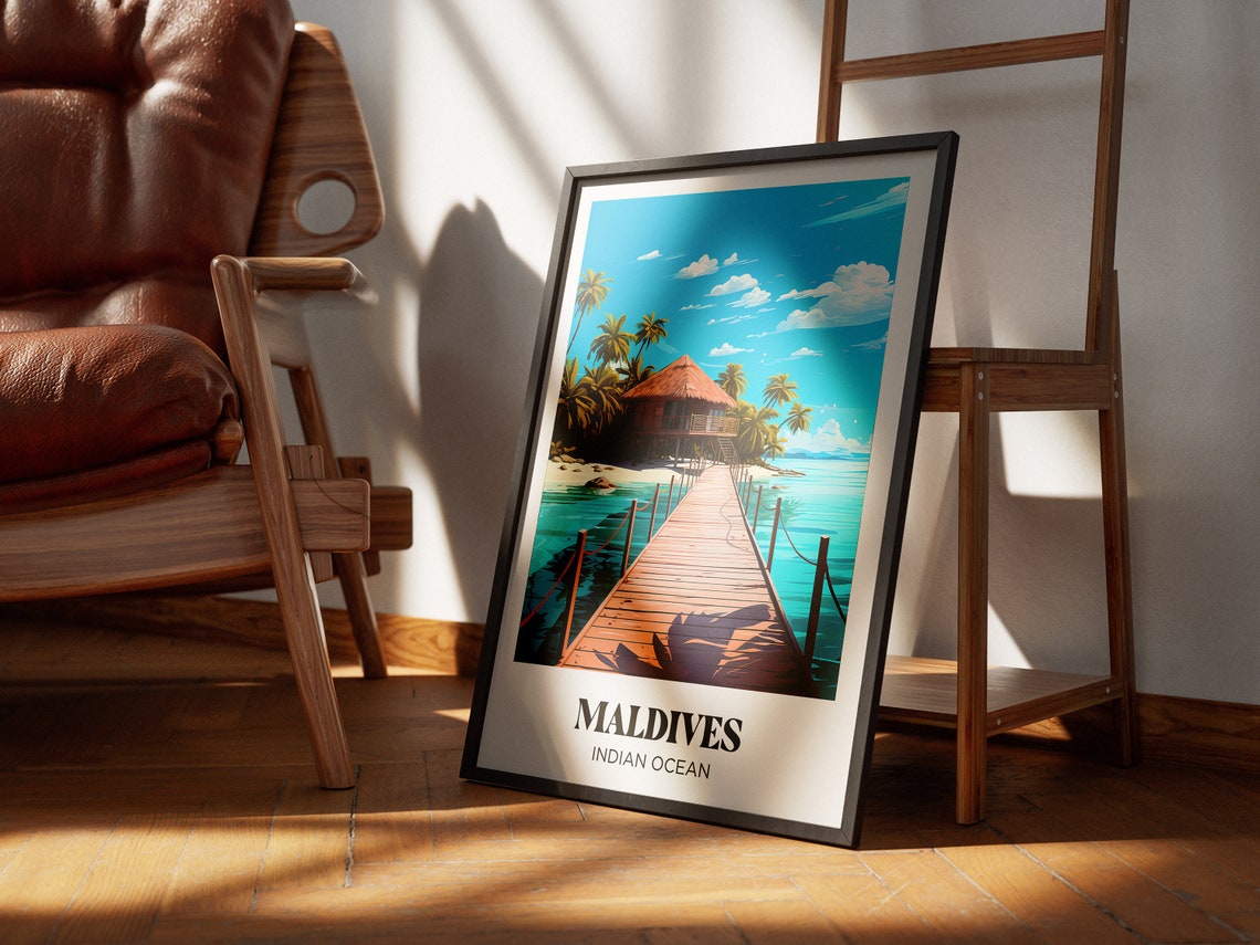 Maldives Indian Ocean Overwater Bungalow Pier Tropical Poster - Image 2