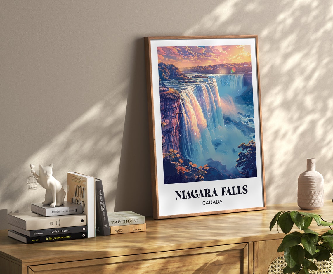 Niagara Falls Canada Horseshoe Falls Sunset Mist Retro Travel Poster - Image 4
