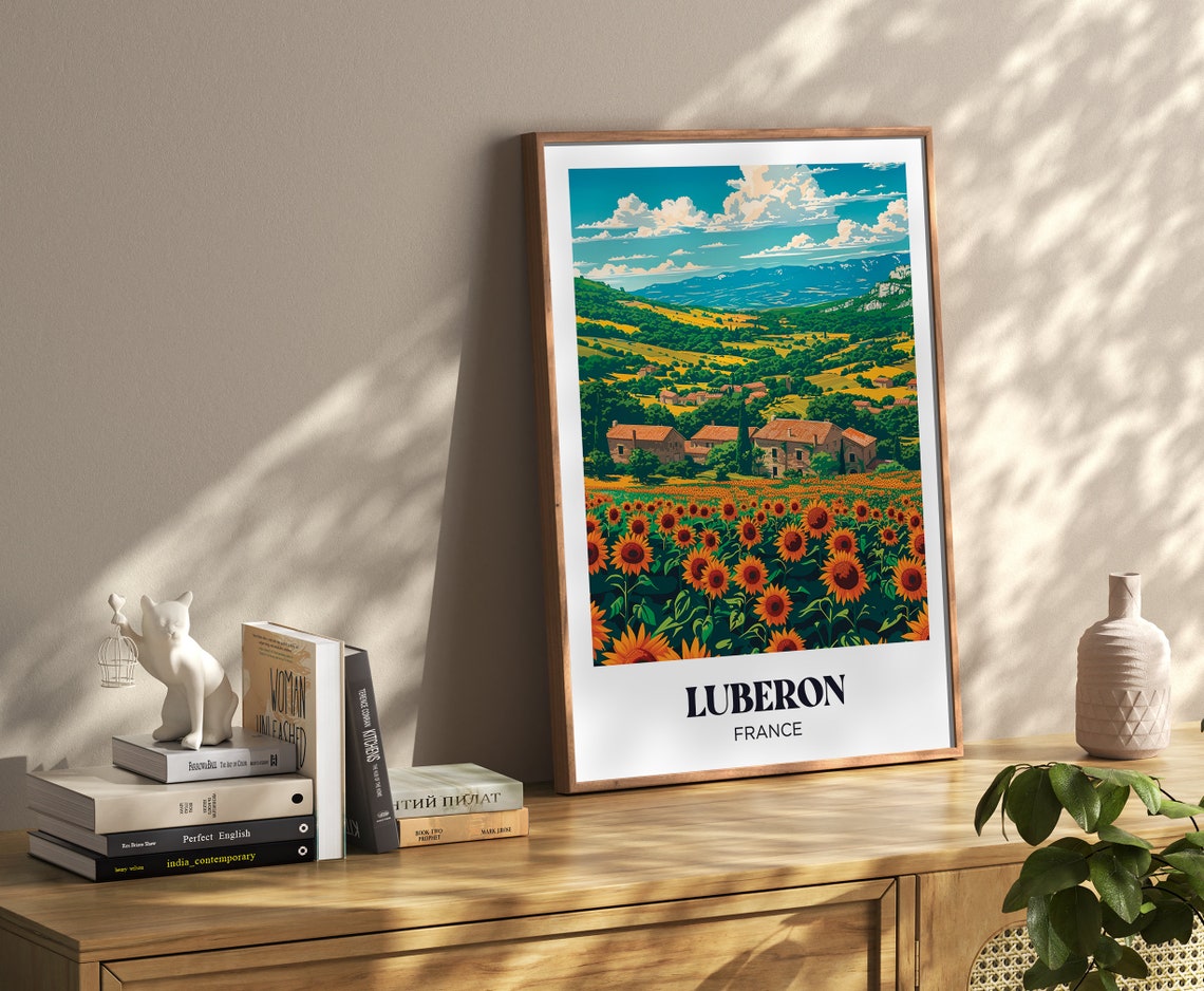 Luberon France Golden Sunflower Fields Stone Farm Travel Poster - Image 4