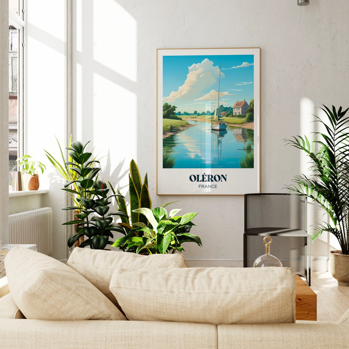 Oléron France Sailboat on Calm Channel Farmhouse Travel Poster - Image 2