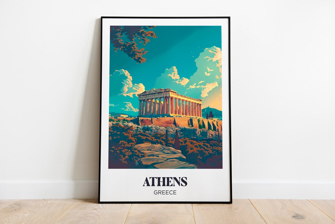 Athens Greece Parthenon Acropolis Ancient Ruins Retro Travel Poster
