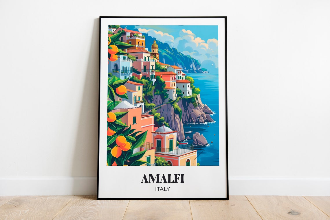 Amalfi Italy Cliffside Town Lemon Trees Sea View Travel Poster
