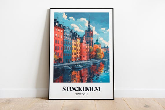 Stockholm Travel Poster, Architecture Landscape Print
