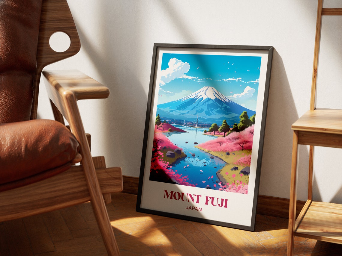 Mount Fuji Japan Cherry Blossoms Lake Reflection Travel Poster - Image 4