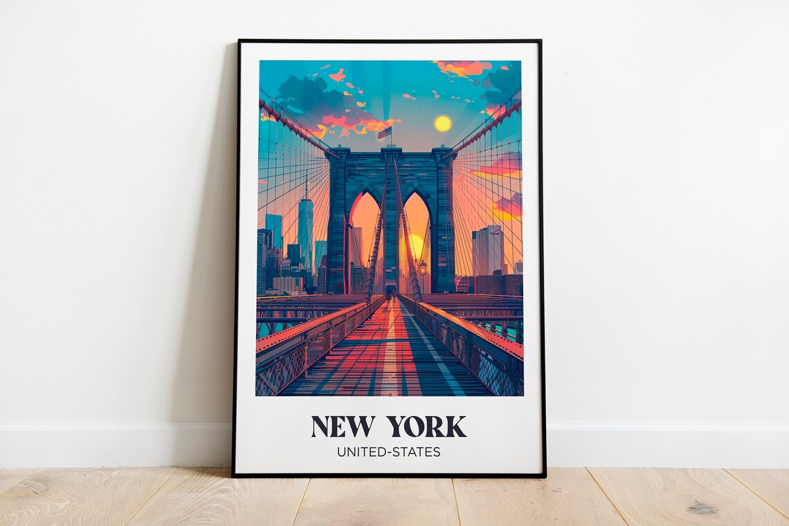 New York City Travel Poster, Retro Watercolor Art Print