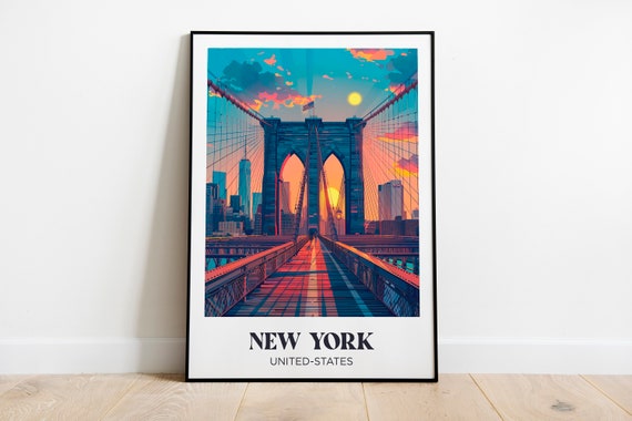 New York City Travel Poster, Retro Watercolor Art Print