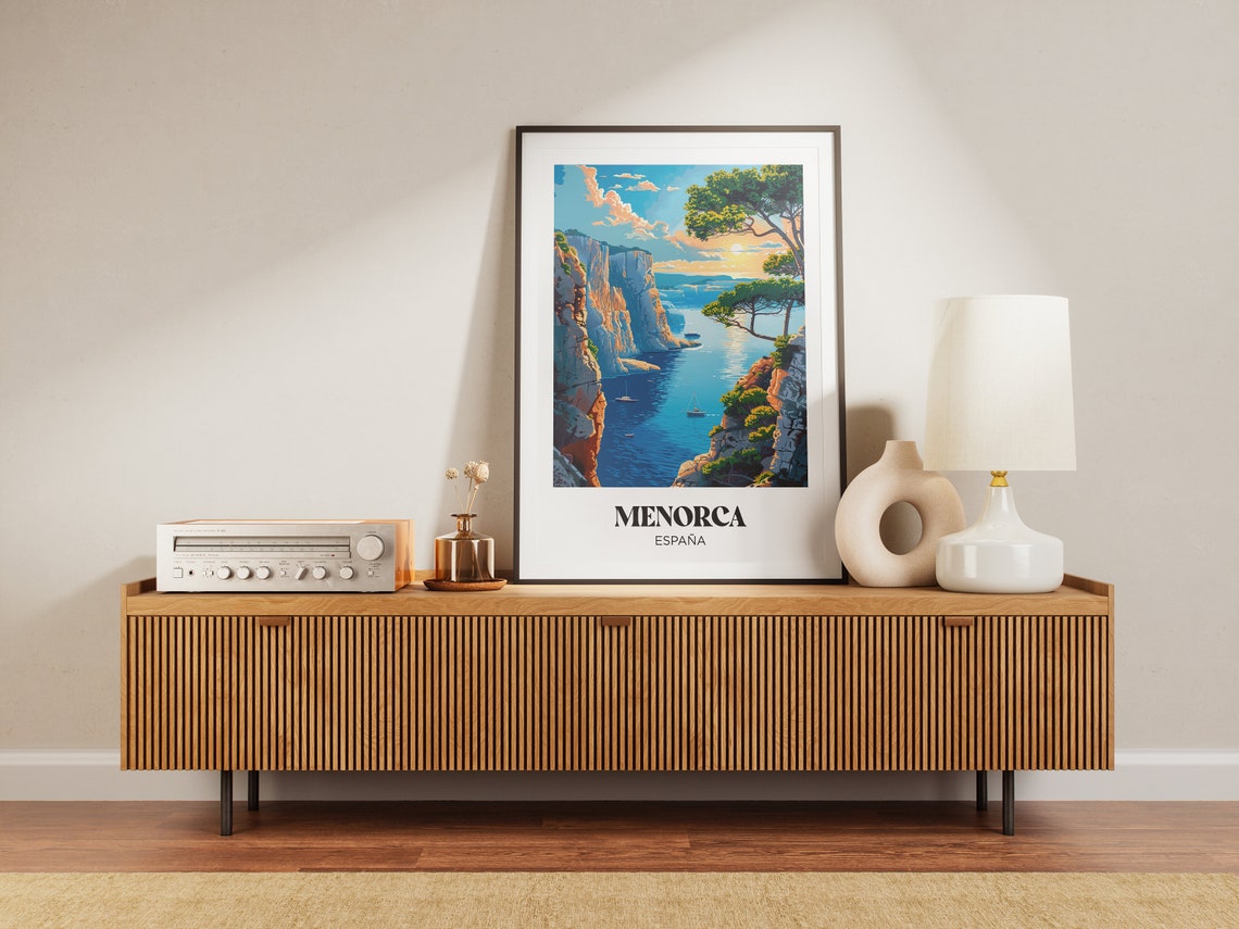 Menorca Espana Balearic Coastal Cliffs Sailboat Cove Travel Poster - Image 3