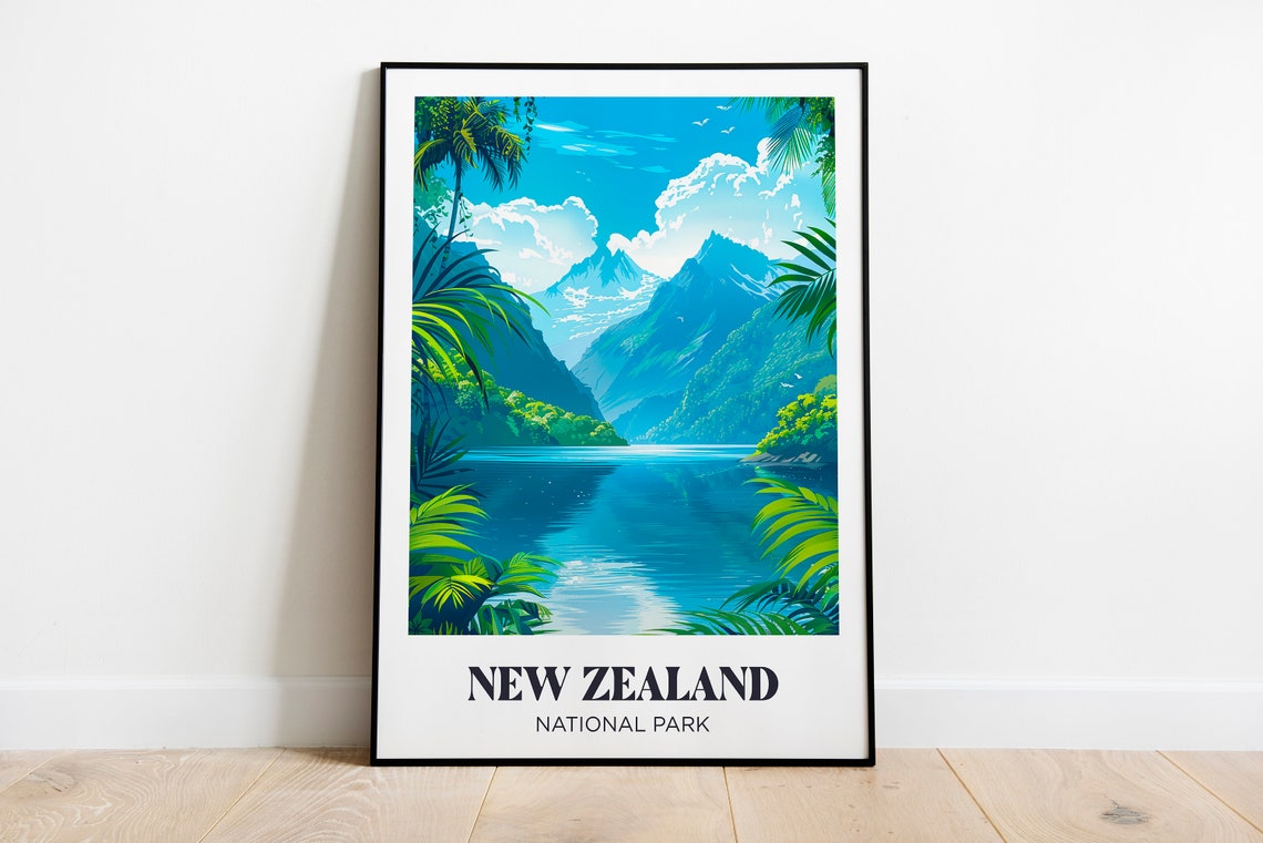 New Zealand Travel Poster Illustration New Zealand Pacific Ocean Travel Poster New Zealand