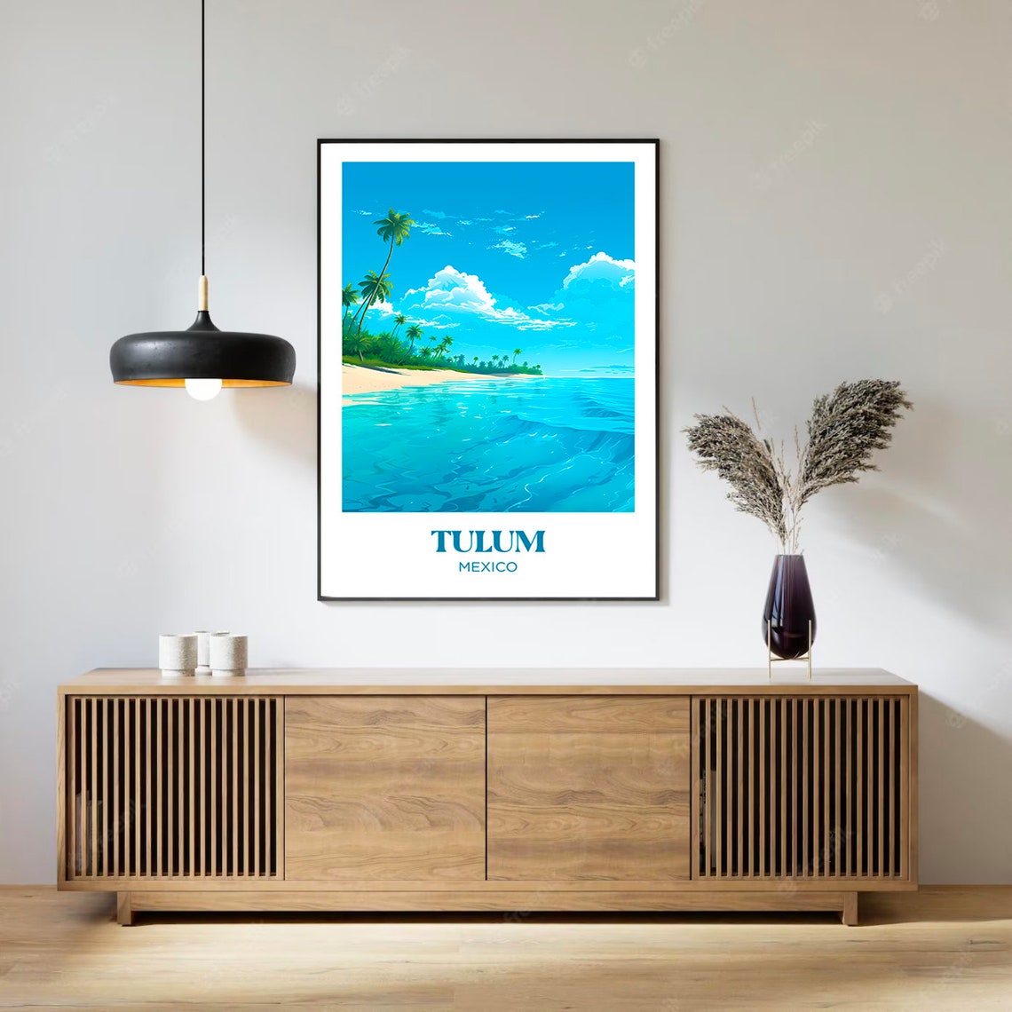 Tulum Mexico Tropical Palm Beach Turquoise Water Travel Poster - Image 2