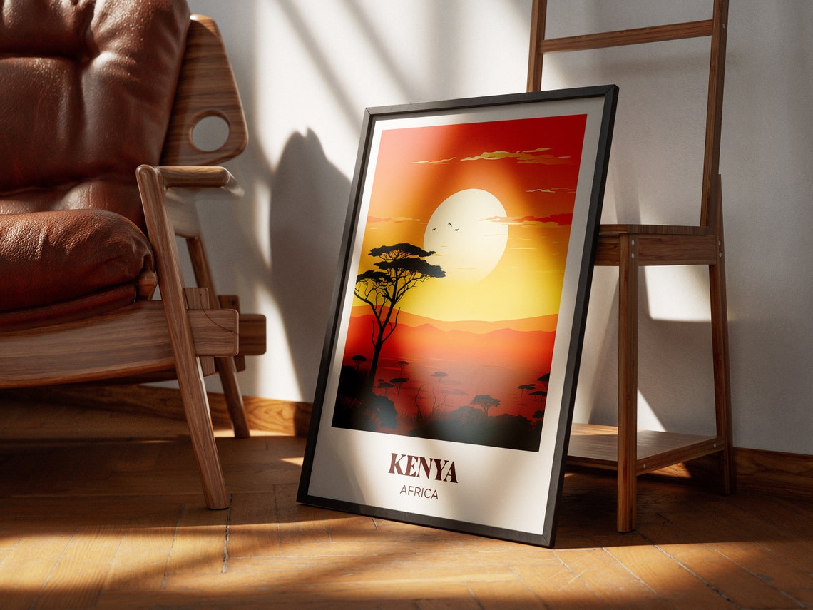 Kenya Africa Savanna Sunset Acacia Tree Wildlife Travel Poster - Image 2