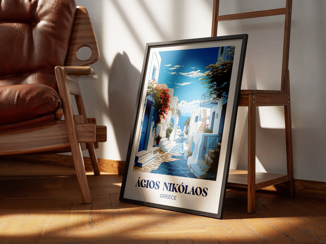 Gios Niklaos Travel Poster, Crete Greece Watercolor - Image 2