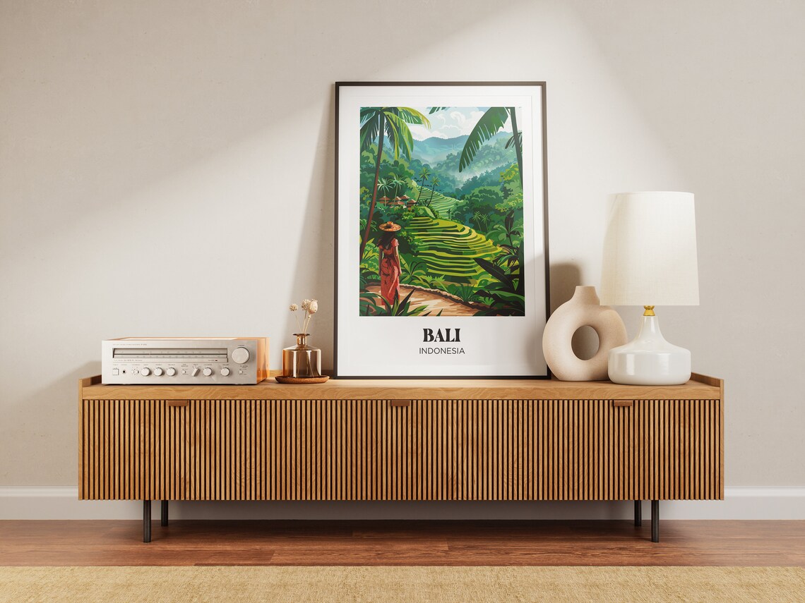 Bali Flowers and Palm Trees Watercolor Travel Poster - Image 3
