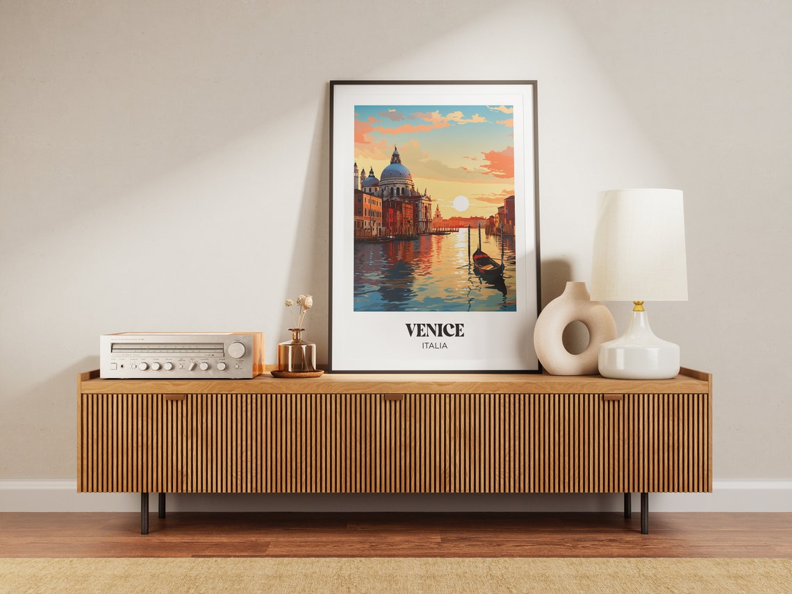 Venice Italia Grand Canal Gondola Sunset Illustration Poster - Image 3